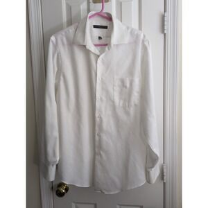 Geoffrey Beene Men's White Cotton Blend Dress Shirt Size 16 (34-35)  Fitted
